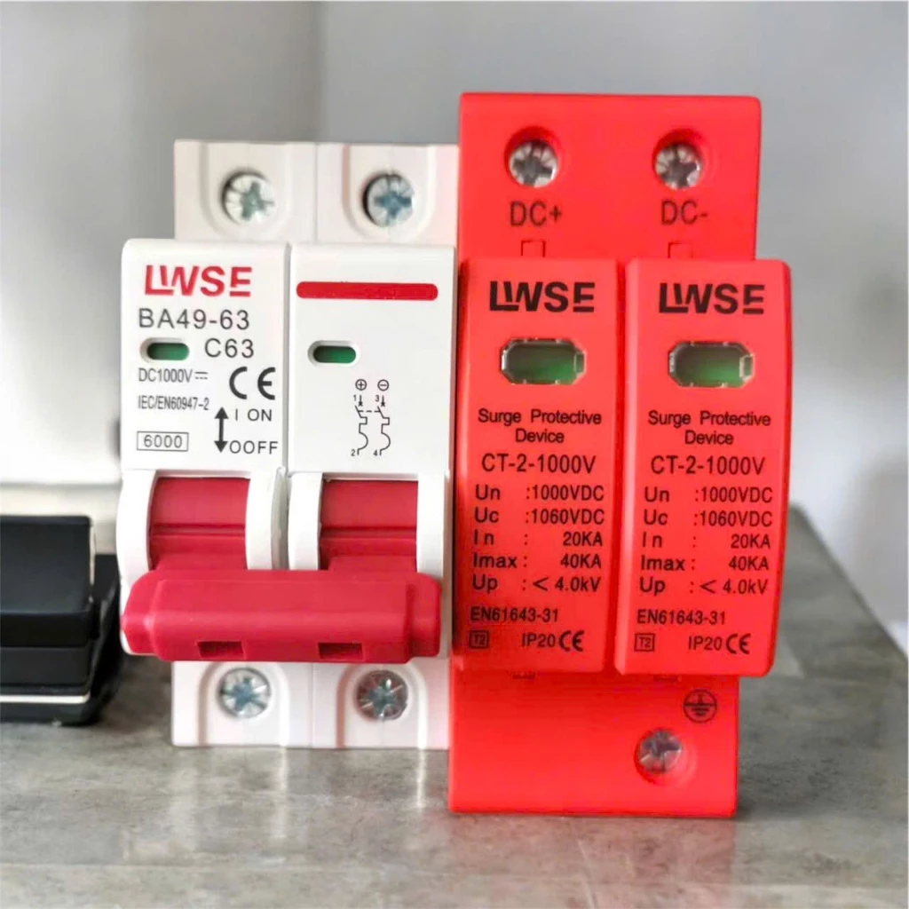 Át 1 chiều DC 25A,63A 1000V Bộ ngắt mạch CB DC 1000V LWSE - Cắt lọc sét lan truyền DC