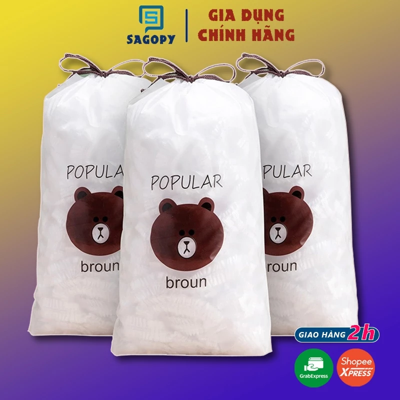Màng Bọc Thực Phẩm (80c) co giãn túi đựng hình gấu cute S P, túi bọc thực phẩm thức ăn tái sử dụng