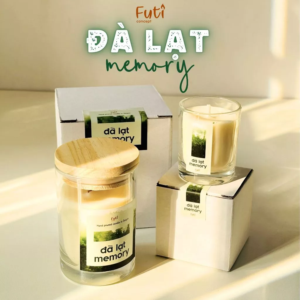 Nến Thơm Hương Đà Lạt Memory Kèm Hộp, Cốc Thuỷ Tinh Cao Cấp, Quà Tặng Nến Thơm