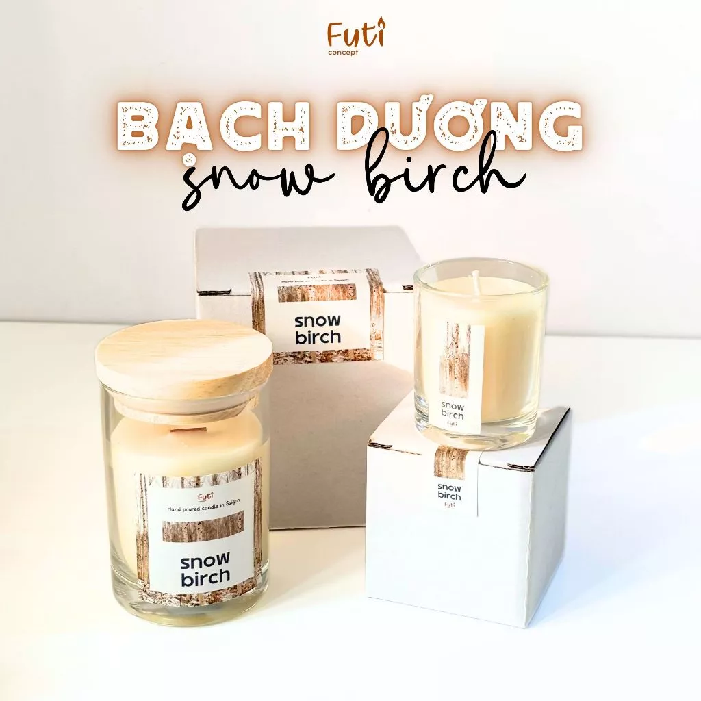 Nến Thơm Thiên Nhiên Snow Birch Kèm Hộp, Candle Cup Bấc Gỗ Thơm Phòng