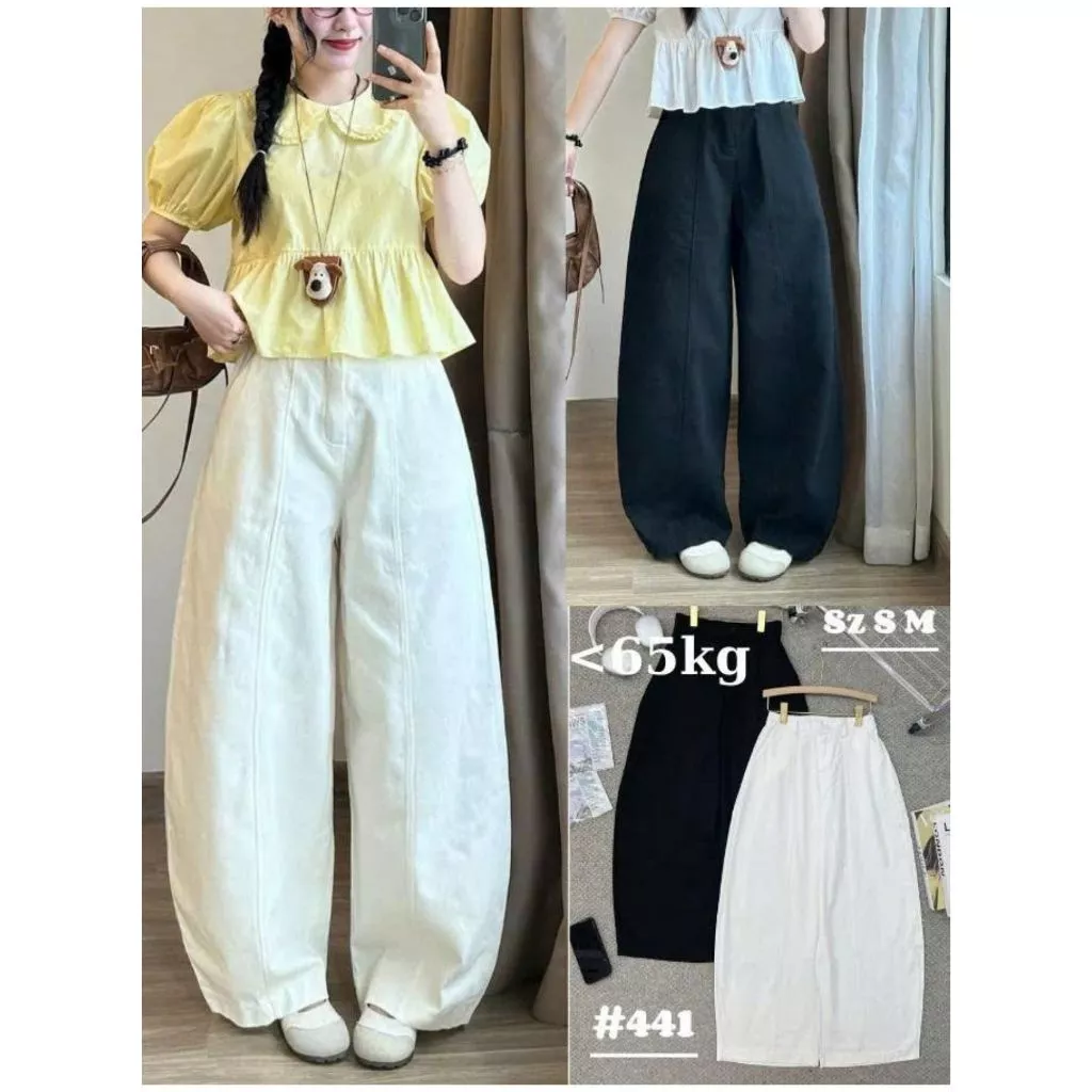 Quần kaki nữ ống rộng basic form suông Retrostyle có chun lưng 441-44-45