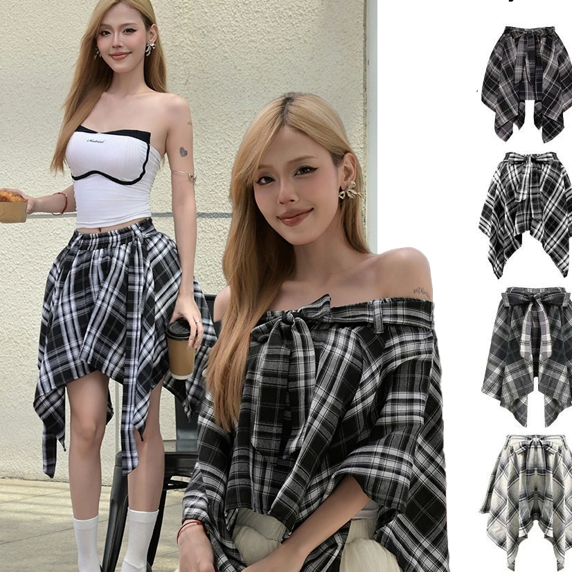 [ MẶC 2 KIỂU ] Áo / Chân Váy Nữ Vải Kate Caro Sọc Phối Nơ Catchy Skirt - Đen Sọc / Nâu Sọc / Trắng Sọc / Xám Sọc