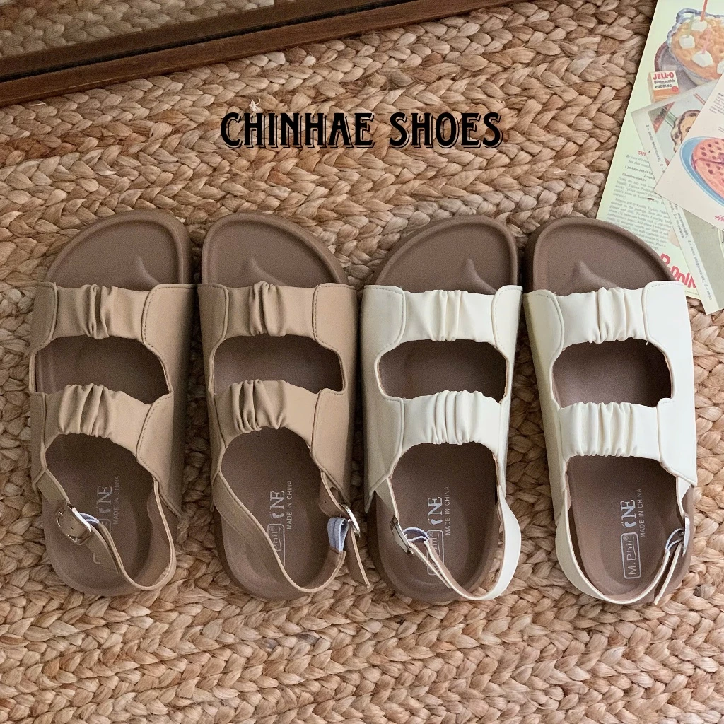 Dép sandal quai hậu 2 quai ngang co dãn đế đúc mềm dẻo chống trơn trượt tăng chiều cao 4cm cho nữ đi học đi chơi