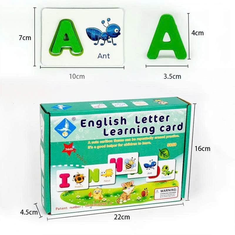 [Sale 50%]  Thẻ Gỗ Ghép Chữ Cái Tiếng Anh Flashcard Khắc Chữ Chìm Tặng 26 Chữ Cái Gỗ, Happykids