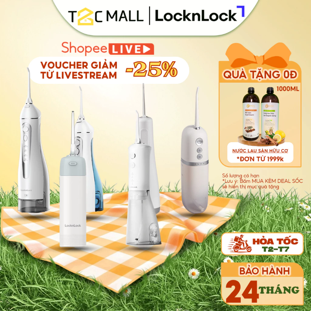 Máy tăm nước LocknLock Không Dây Kèm Đầu Tăm 4 Chế Độ ENR166GRY, ENR156BLU, ENR146WHT, ENR154WHT-T2C