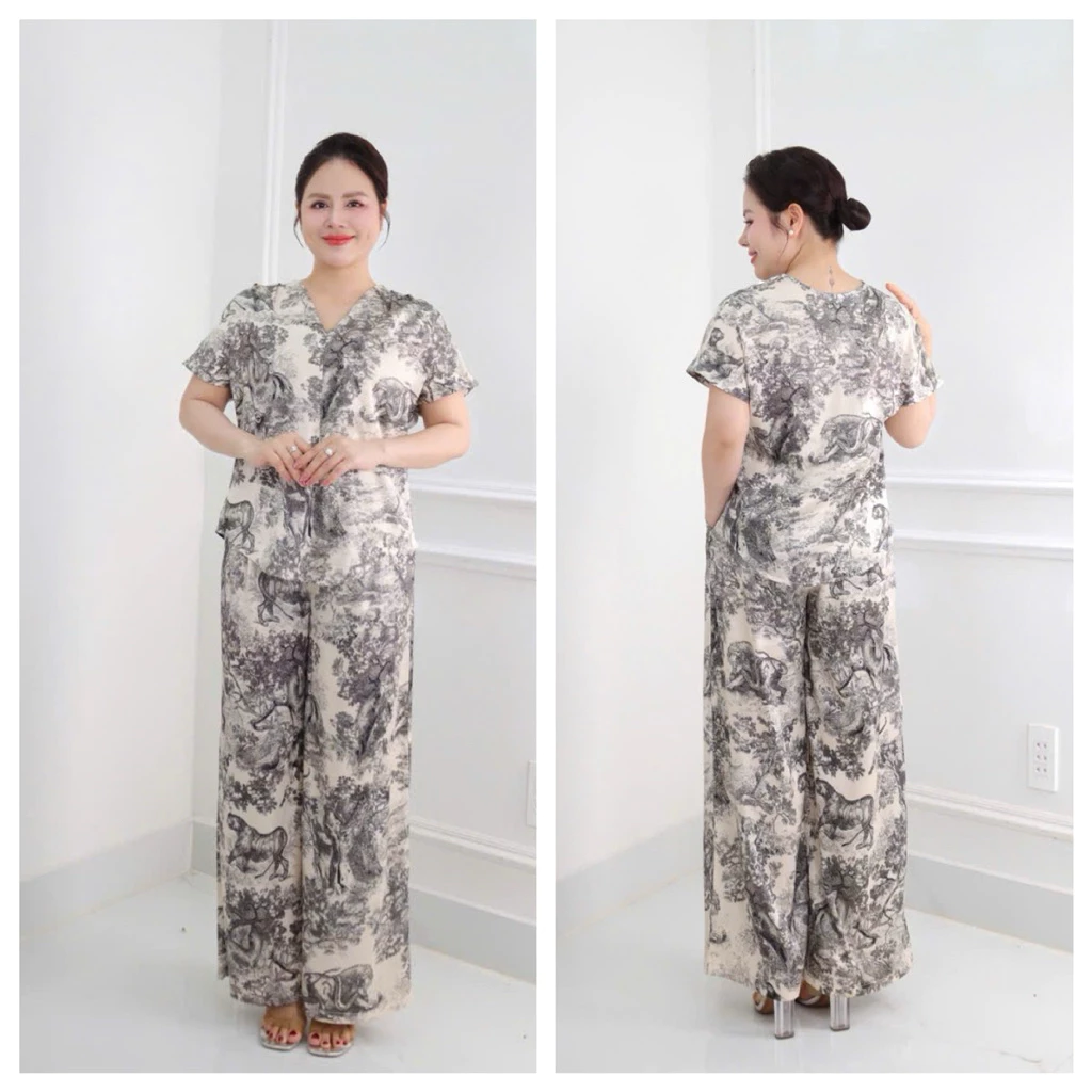 Đồ bộ trung niên, Sét đồ kiểu  cho các mẹ,quần dài ống rộng, chất lụa phối latinh thoáng mát  Ms92