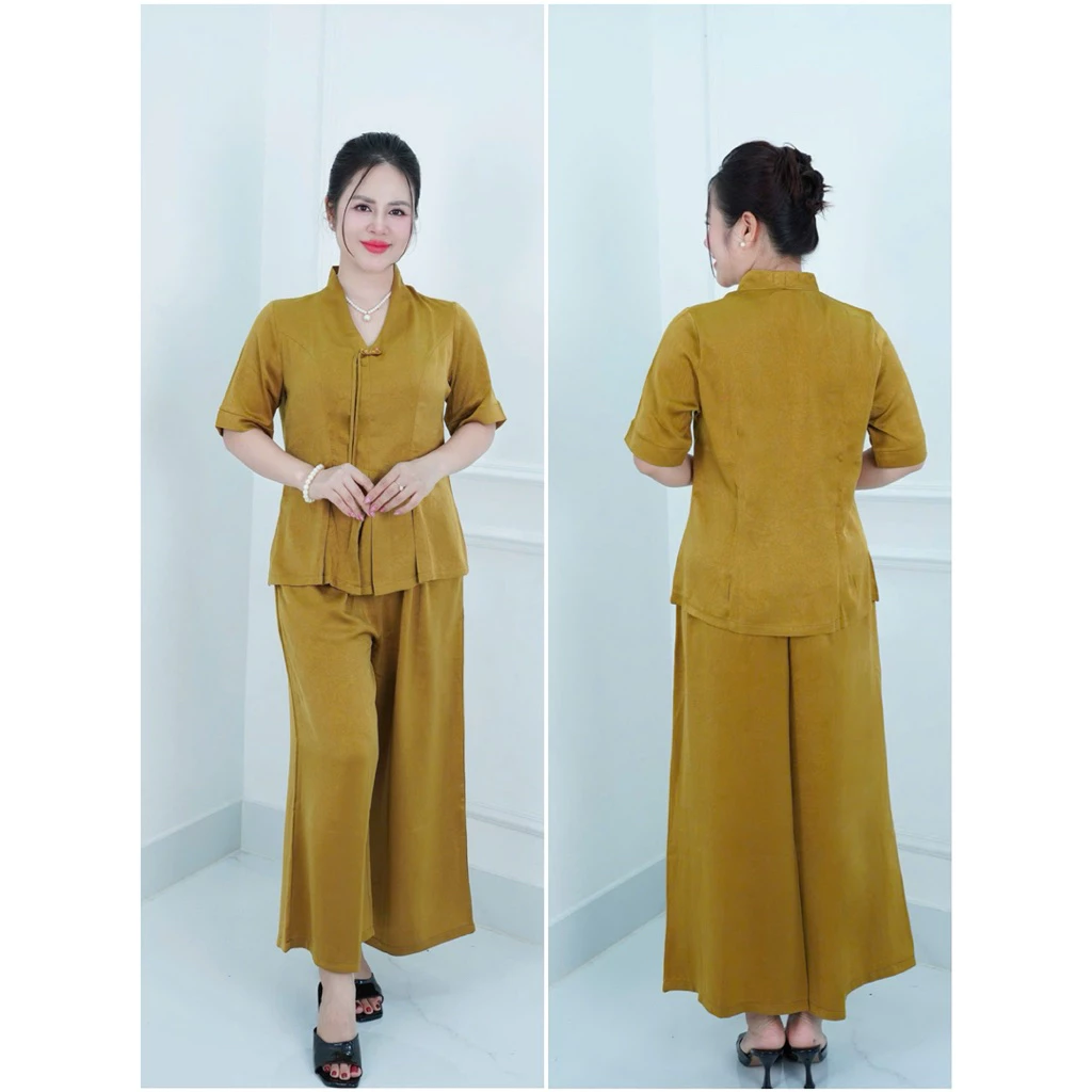 Đồ bộ trung niên, Sét đồ kiểu  cho các mẹ,quần giả váy, chất lụa vân mỹ cao cấp thoáng mát  Ms90