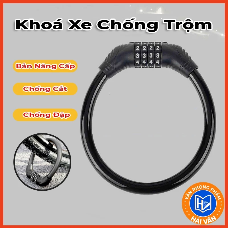 Khoá Xe Đạp Chống Trộm, Dây Treo Yên Xe Cao Cấp 4 Số Xoay Mã Khóa , An Toàn, Siêu Bền Tránh Mất Chìa Khóa