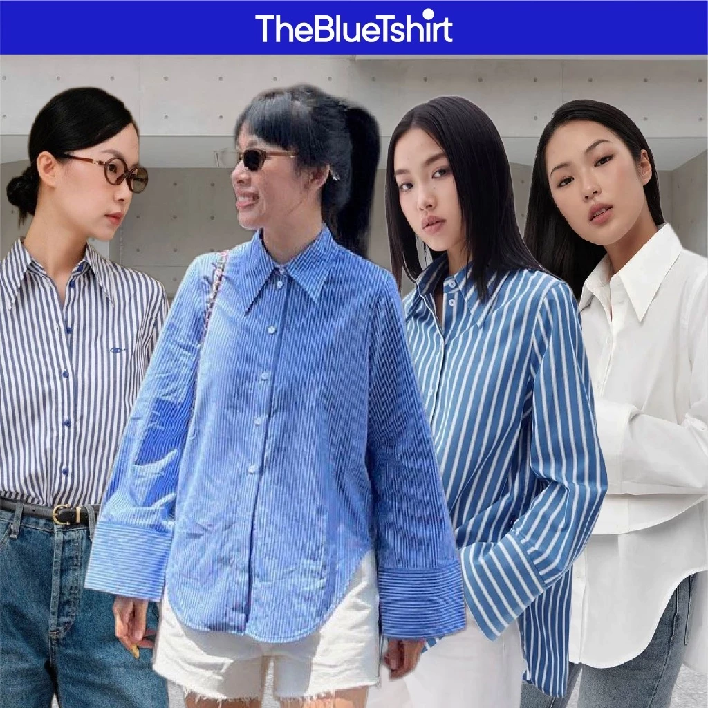 TheBlueTshirt - Áo sơ mi tay dài vạt bầu măng sét to dáng oversize cho nữ - Sydney Oversize Shirt - Women