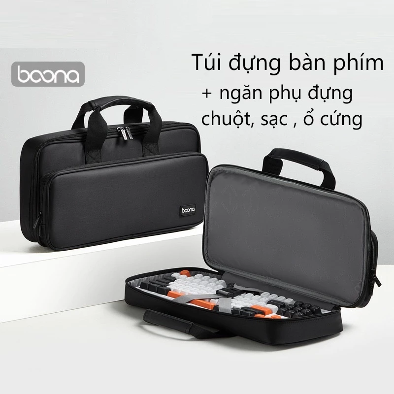 Túi xách tay đựng bàn phím cơ hai ngăn vải dài kháng nước, kèm ngăn phụ đựng chuột sạc laptop ổ cứng Baona / Boona K008