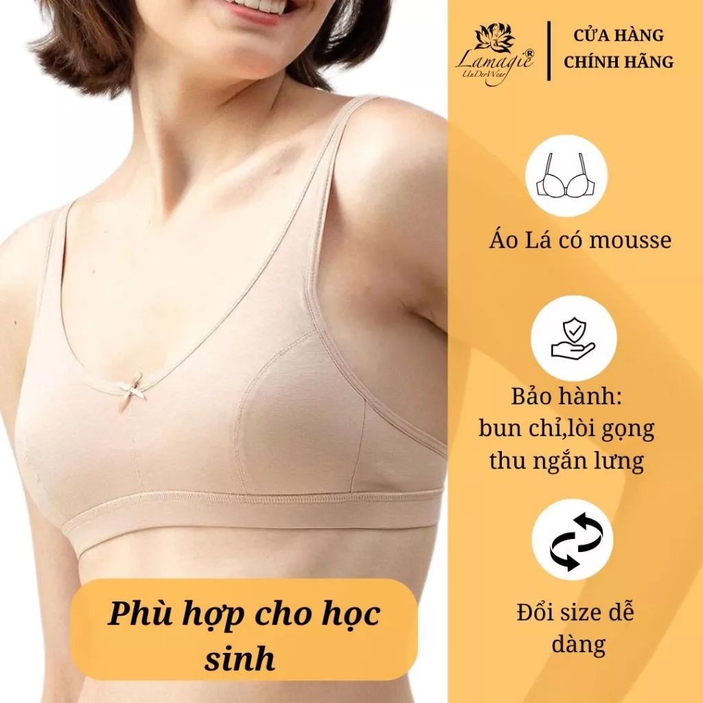 Áo Lá Học Sinh AL-156 Cotton Co Giãn – Có Mousse Mỏng – Thấm Hút Tốt- khóa cài 2 móc- dây vai tăng đơ dễ dàng cân chỉnh