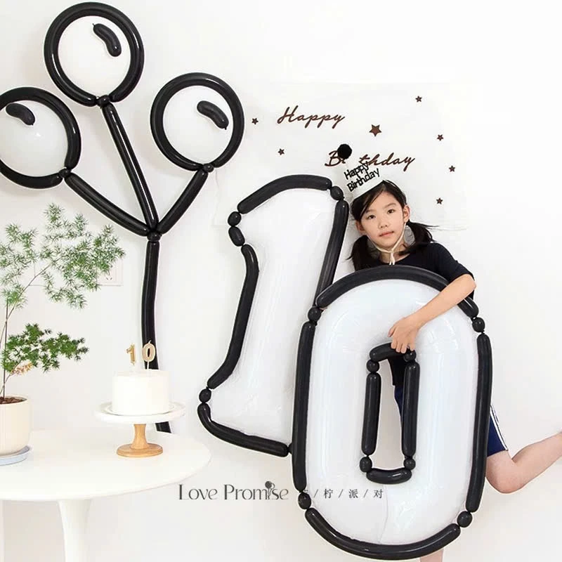 Bóng Số Sinh Nhật Kèm Bóng Giun Tạo Hình 3D Phong Cách Hoạt Hình- Bóng Số Sinh Nhật Màu Trắng