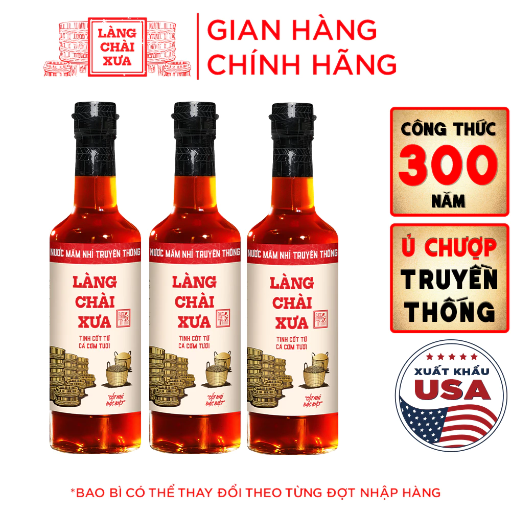 [Combo 3 chai] Nước Mắm Nhỉ truyền thống nhãn đỏ 30 độ đạm Làng Chài Xưa 500ml tinh cốt cá cơm tươi