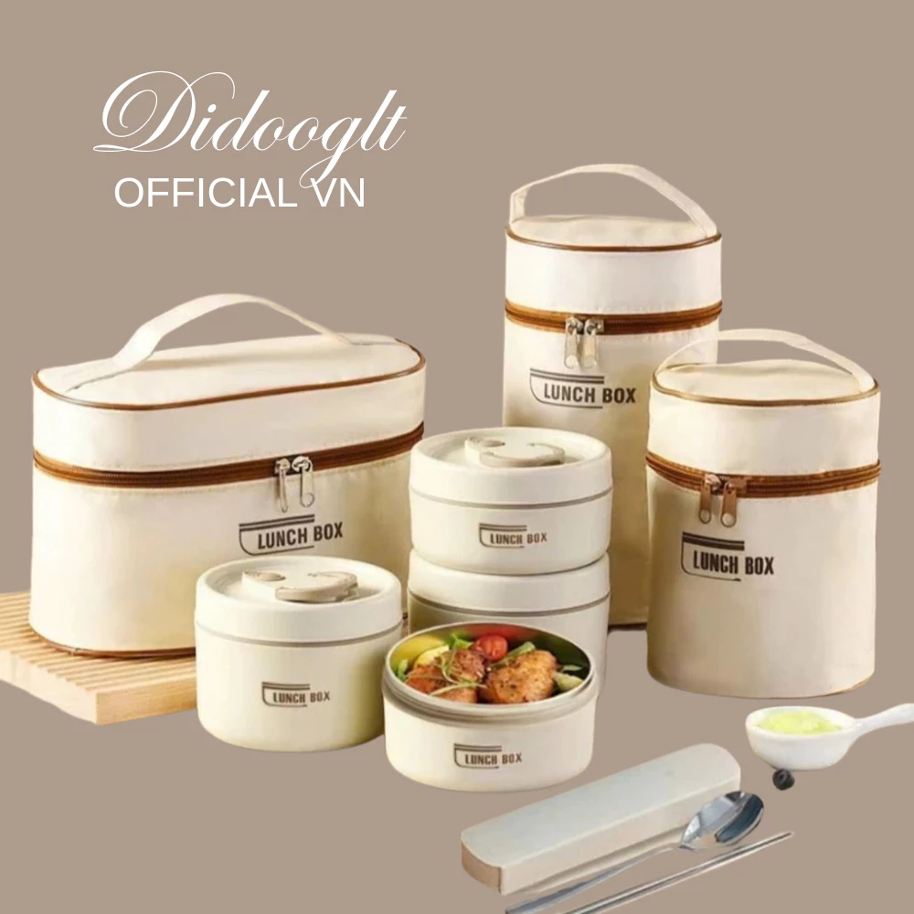 Hộp Đựng Cơm Giữ Nhiệt Lucky Kèm Túi, Hộp Cơm Văn Phòng Cách Nhiệt 3 Tầng Không Gỉ Tiện Lợi ( didooglt )