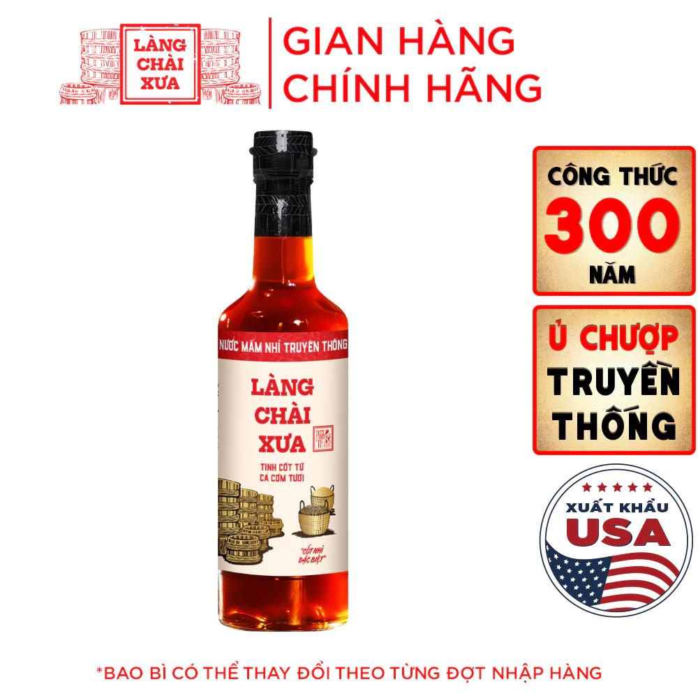 Nước Mắm Nhỉ truyền thống nhãn đỏ 30 độ đạm Làng Chài Xưa chai thủy tinh 500ml tinh cốt cá cơm tươi