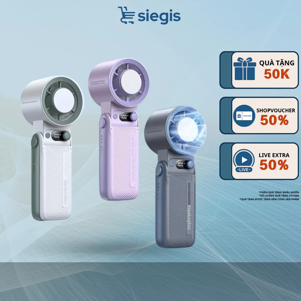 Quạt DIDOOGLT Cầm Tay Mini - Quạt Cầm Tay Có Sò Lạnh, Gió Mạnh Gấp Gọn Tích Điện Sử Dụng Được Nhiều Giờ