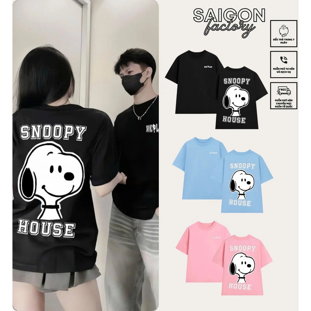 Áo Thun Snoopy House Hot Trend 2025 Chất Vải Cotton 2 Chiều Dày Dặn Đứng Form