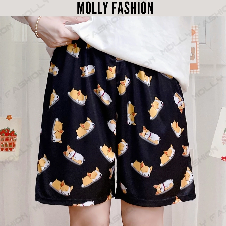 Quần đùi nam nữ MOLLY FASHION thun lạnh Bigsize, quần short mặc nhà hoạt hình, đi biển SHIBA