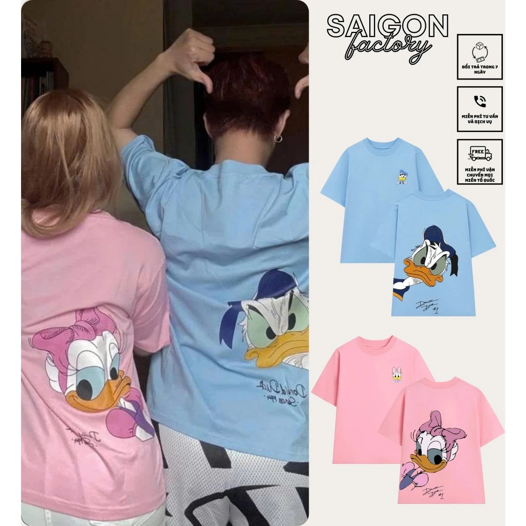 Áo Thun Vịt Donal Couple Dễ Thương Hot Trend 2025 Chất Vải Cotton 2 Chiều Dày Dặn Đứng Form