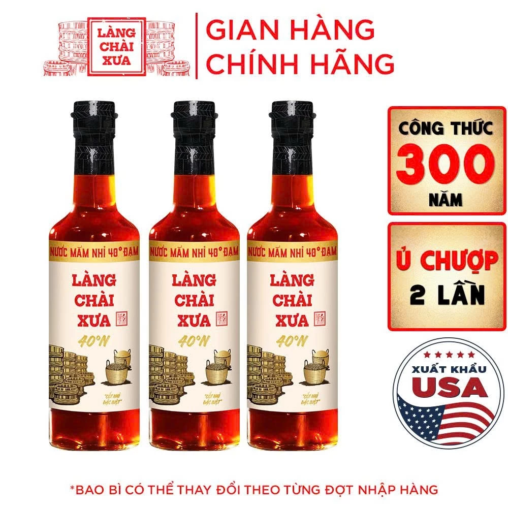 [Combo 3 chai] Nước mắm nhỉ Làng Chài Xưa độ đạm 40N nhãn vàng chai thủy tinh 500ml ủ chượp 2 lần