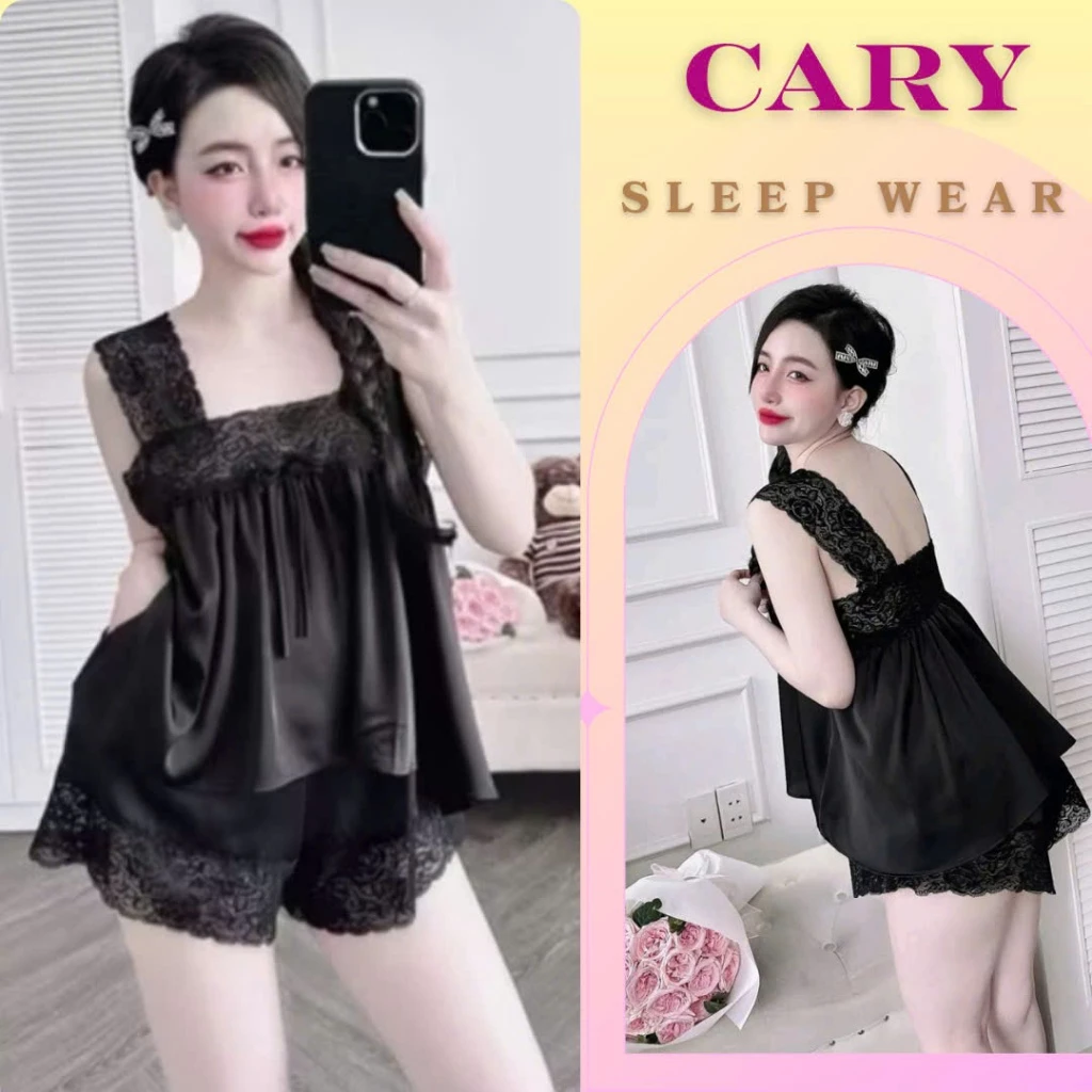 Đồ bộ ngủ CARY chất liệu lụa mặc nhà phối ren sexy gợi cảm CARY