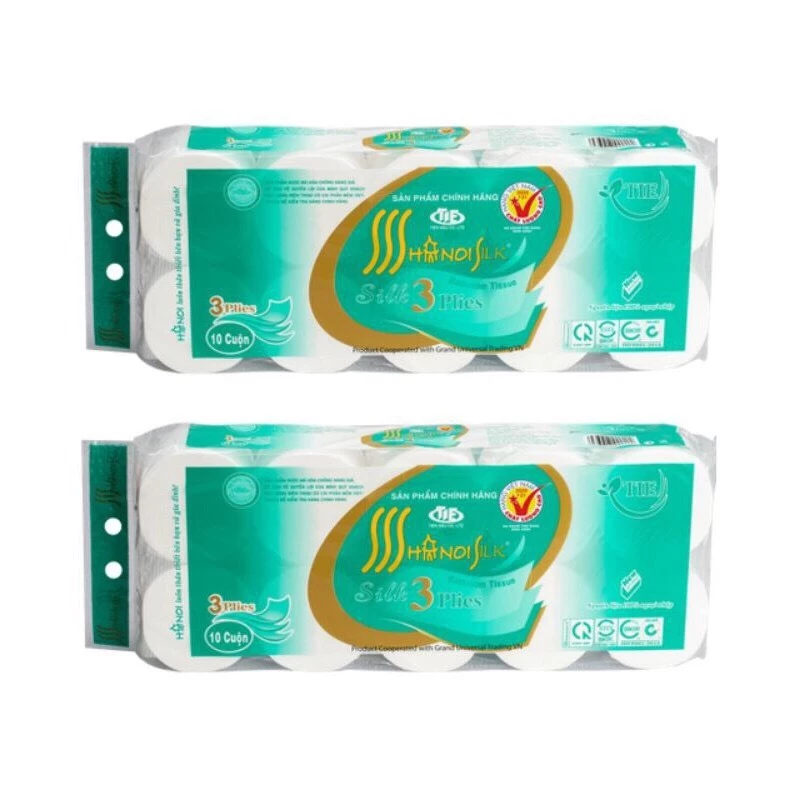 Combo 2 Bịch Giấy Vệ Sinh Hà Nội Silk 20 Cuộn To Có Lõi Không Lõi Siêu Dai Siêu Mịn Thân Thiện Môi Trường