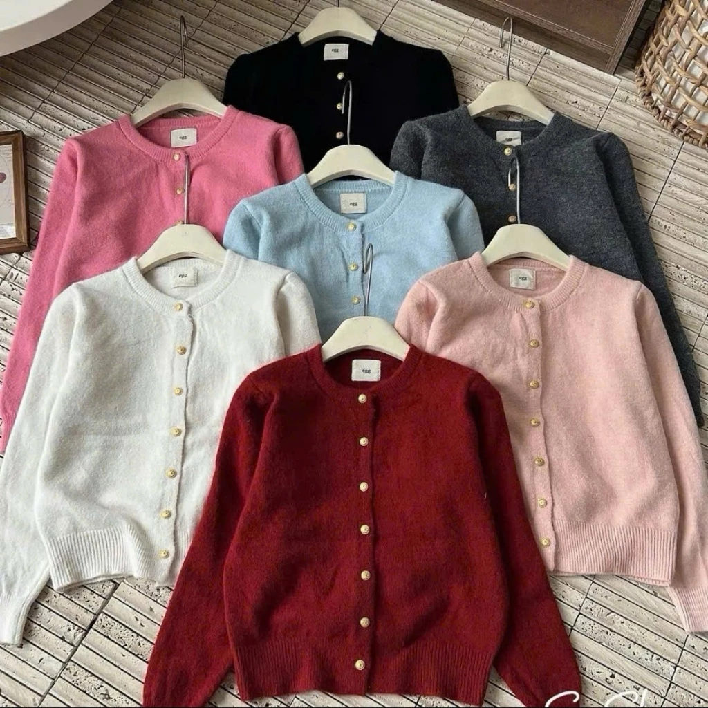 Áo khoác len nữ cardigan cúc đồng chất len lông thỏ dầy mềm mịn SUMIISHOP mã QC28