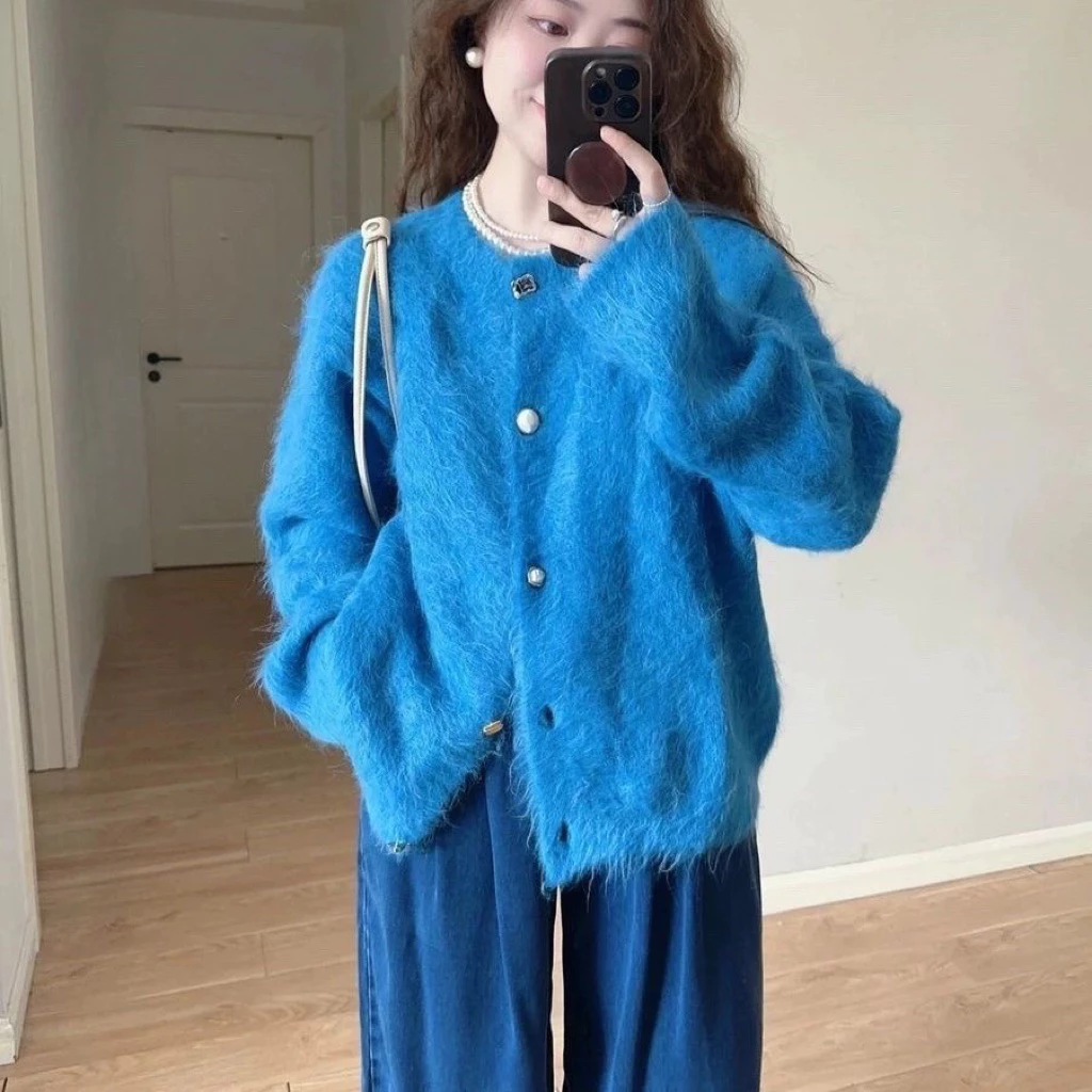 𝑶𝒏𝒊.𝑺𝒉𝒐𝒑_[SẴN GIAO LUÔN] Áo Cadigan Lông Màu Xanh Siêu Tôn Da Chuẩn QC