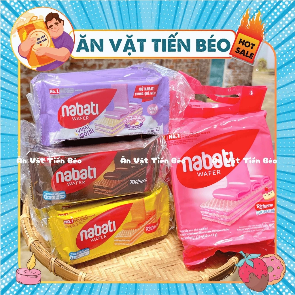 [Bịch 10 Gói] Bánh Nabati kem xốp, Nabati Nextar vị Socola, Phô Mai (gói 170g), Đồ ăn vặt