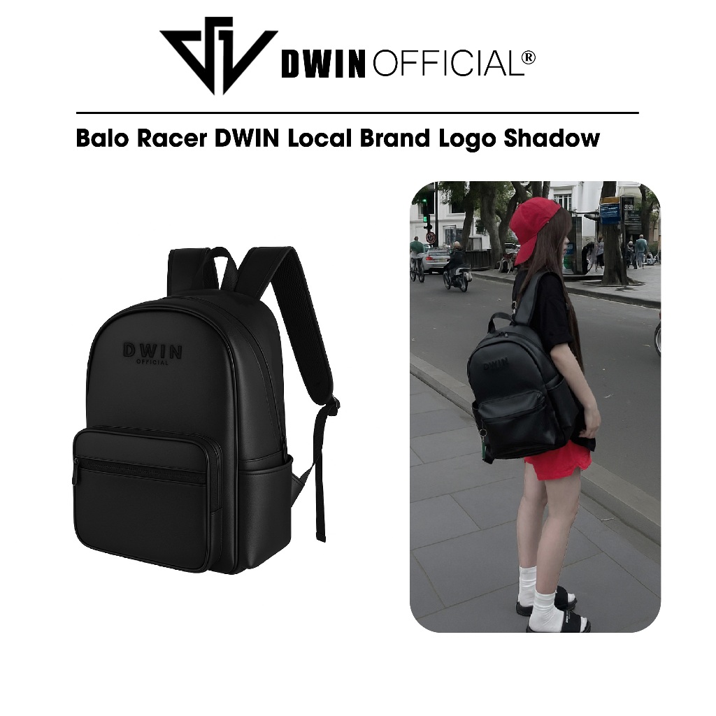 Balo da nam nữ thêu logo Dwin cặp đi học thời trang hàn quốc basic Racer BL02A