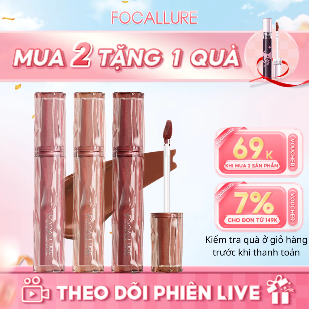 FOCALLURE Son Kem Nhung Lì Mềm Mịn Thoáng Khí Cảm Giác Nhẹ Dưỡng Ẩm Lâu Trôi - 2G