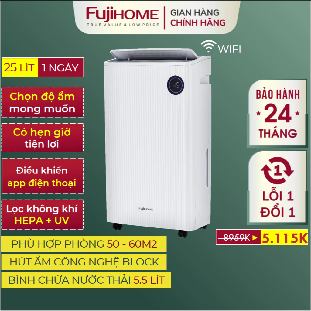Máy hút ẩm không khí FUJIHOME DH25W-HEPA-NEW Nhập Khẩu