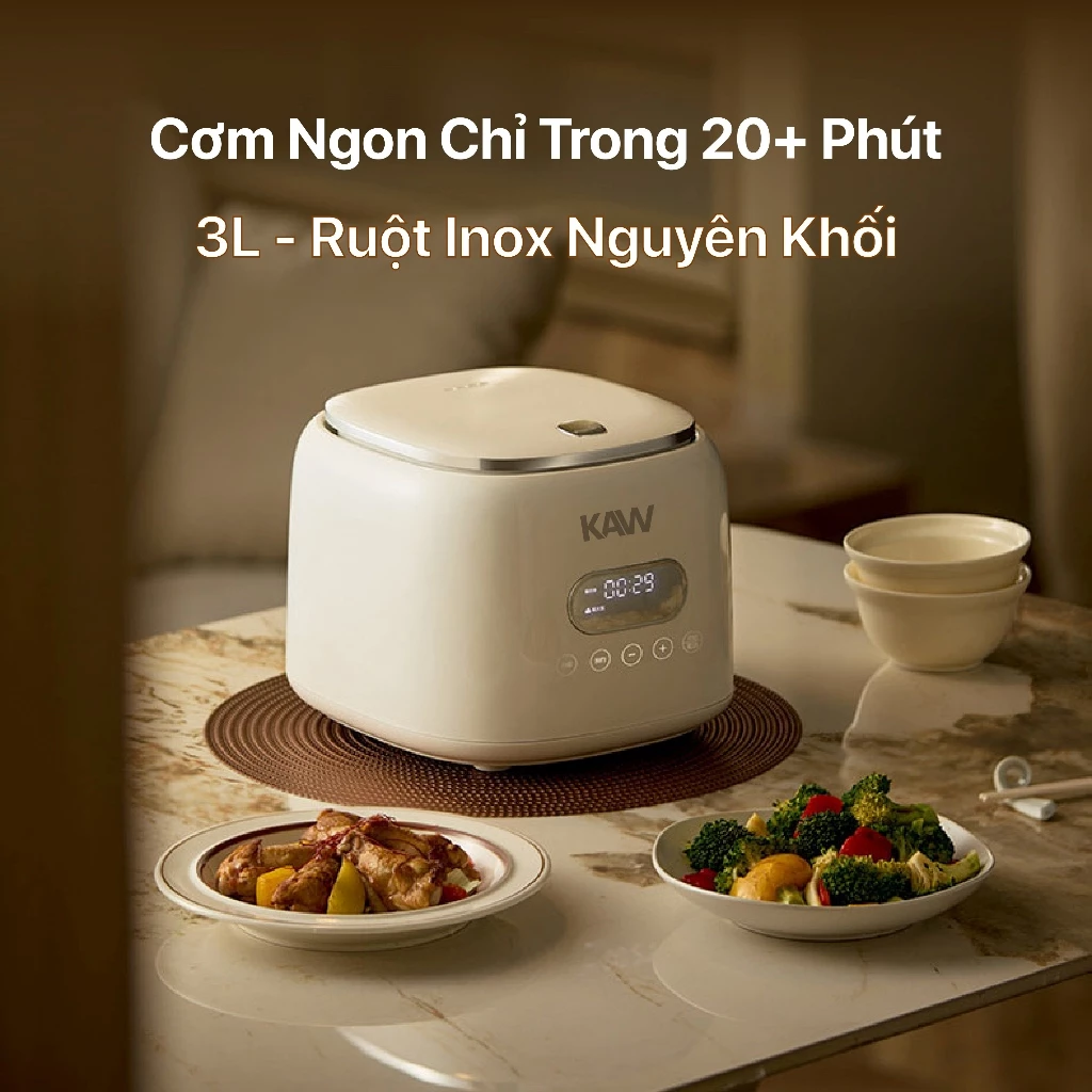 Nồi Cơm Điện Mini KAW 403J - Nấu Nhanh, Tách Đường, Dung Tích 3L, Công Suất 400W, 8 Chế Độ Nấu, BH 12th