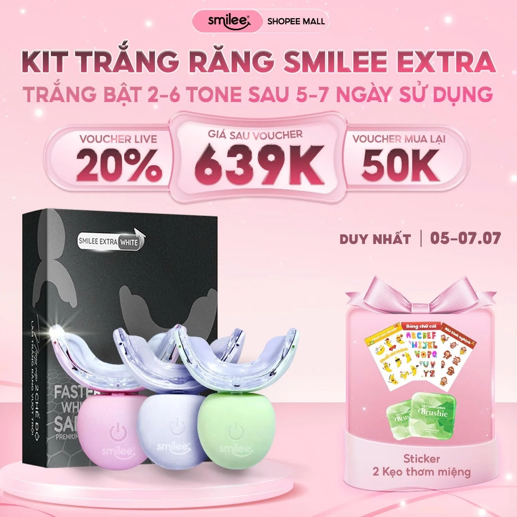 [GIÁ 638K TẠI LIVE SHOP] Trắng răng Smilee Extra, trắng răng từ 2-6 tone sau một liệu trình. Hàng chính hãng