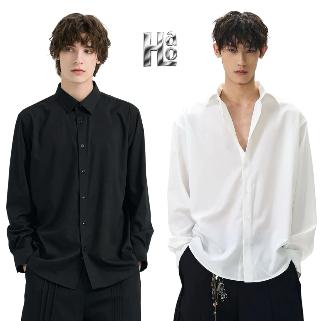ÁO SƠ MI TRẮNG/ ĐEN TRƠN DÀI TAY BASIC NAM NỮ UNISEX FORM RỘNG OVERSIZE - HALO KAKI