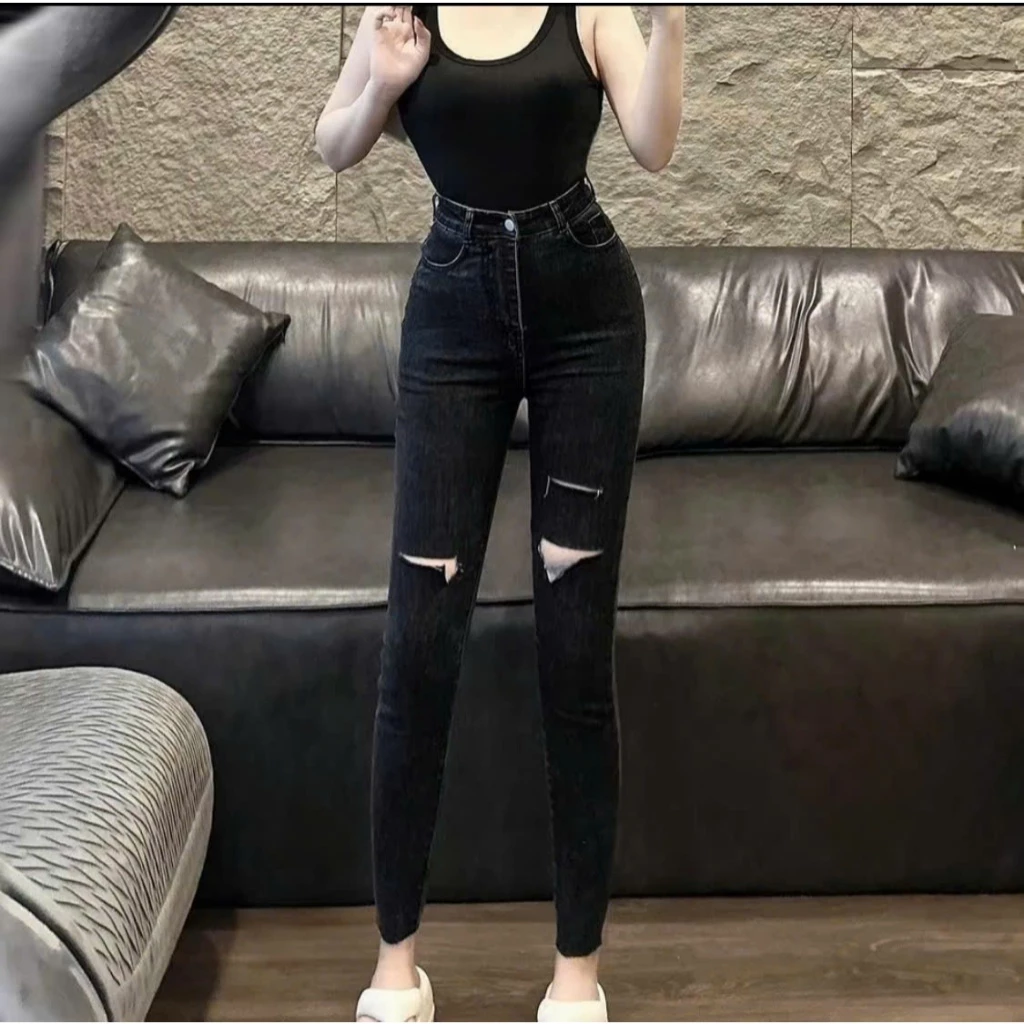 Quần jean nữ co giãn, quần bò lưng cao 9 tấc dáng ôm body cạp cao nhiều mẫu Bi_shop 173 ms671