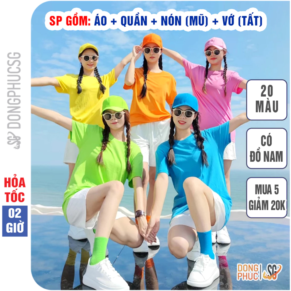 Đồ đi biển nguyên set gồm áo quần nón (mũ) tất (vớ) nhiều màu nổi bật cho hội nhóm nữ CSM DONGPHUCSG
