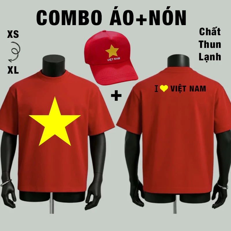 Combo Áo + Nón Việt Nam Yêu Nước, Chất Thun Lạnh Cực Mát
