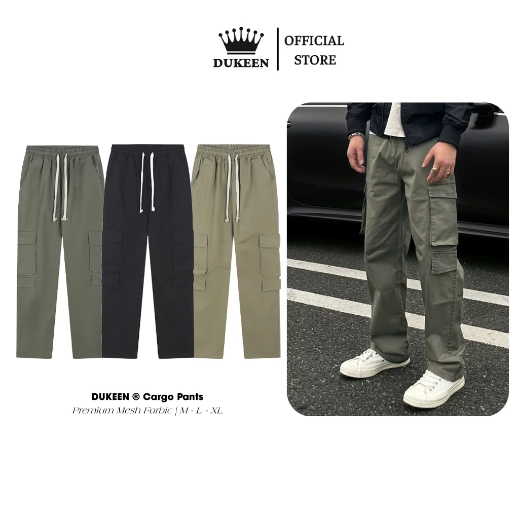 Quần Cargo Pant Túi Hộp Nam Ống Suông Chất Liệu Kaki Cạp Chun Có Dây Rút QD091