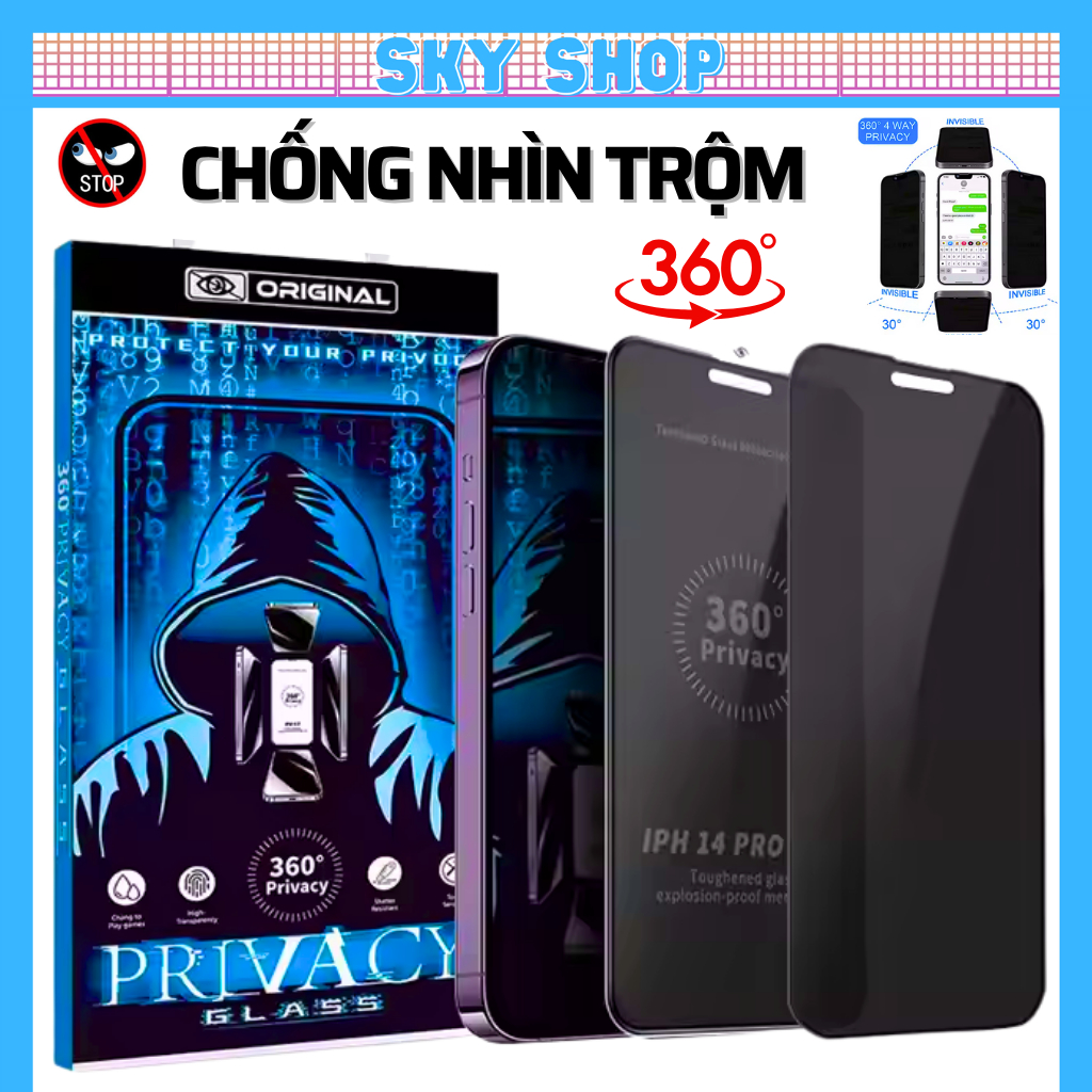 Kính cường lực iphone chống nhìn trộm 360 độ từ mọi góc cho ip 17 ProMax 16…