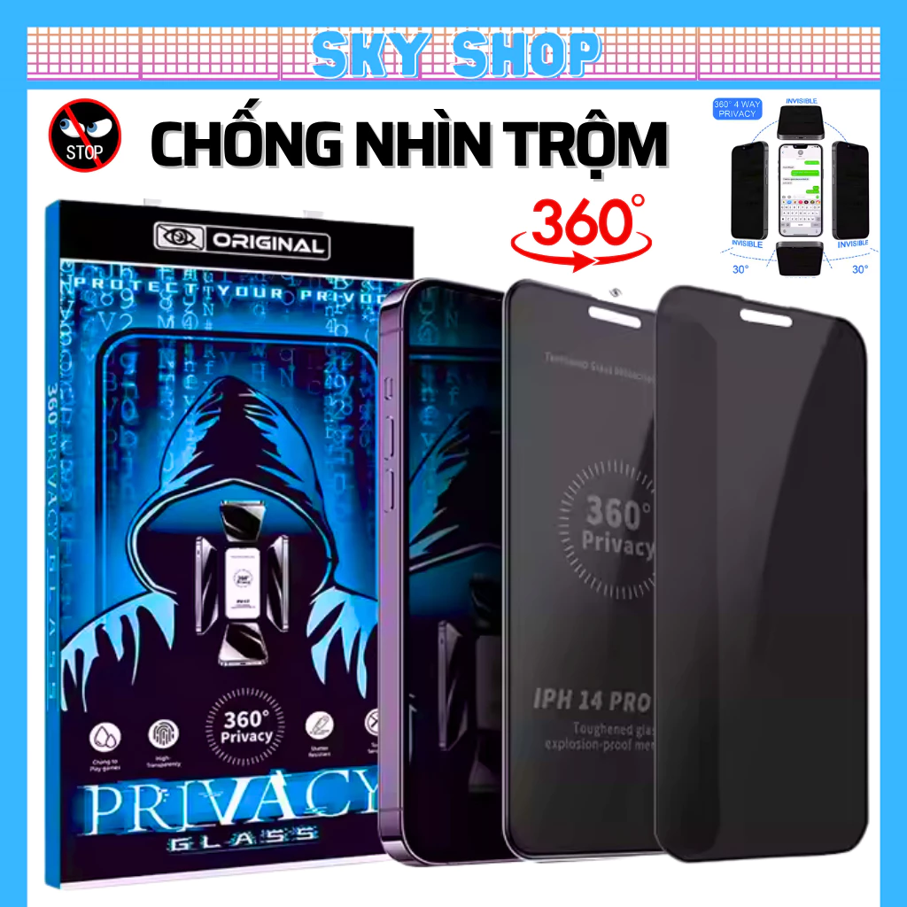 Kính cường lực iphone chống nhìn trộm 360 độ từ mọi góc cho ip 17 ProMax 16 ProMax 15 14 13 12 11 Pro Max Xs Xr XsMax X