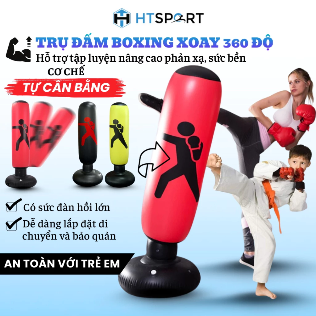 Trụ Đấm Bốc Boxing Xoay 360 Độ Tự Cân Bằng, Bao Cát Võ Thuật Bơm Hơi Luyện Phản Xạ Cao Cấp