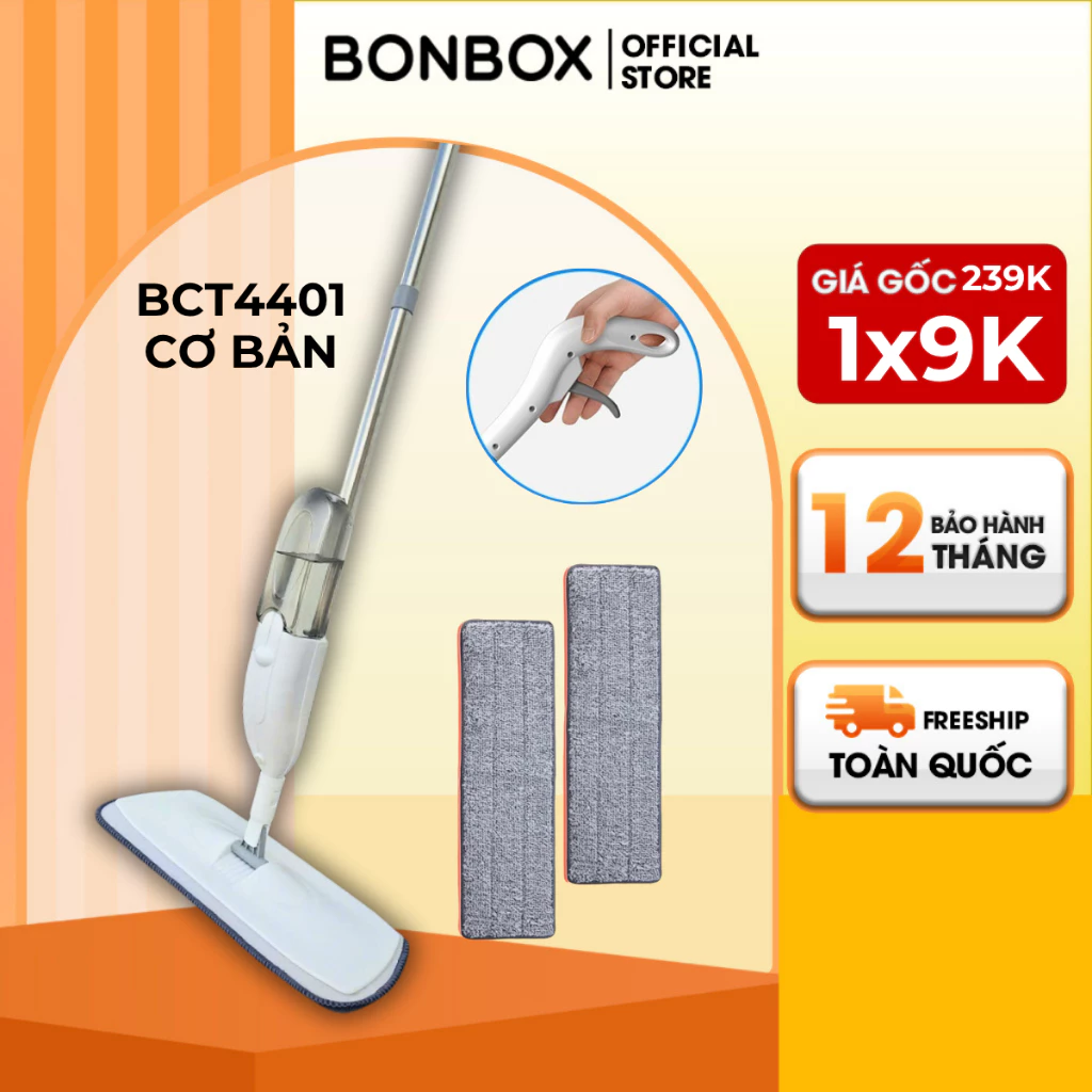 Cây lau nhà phun sương thông minh BONBOX đầu xoay 360 độ 2 chế độ lau khô ướt đa năng BCT816 - Hàng chính hãng