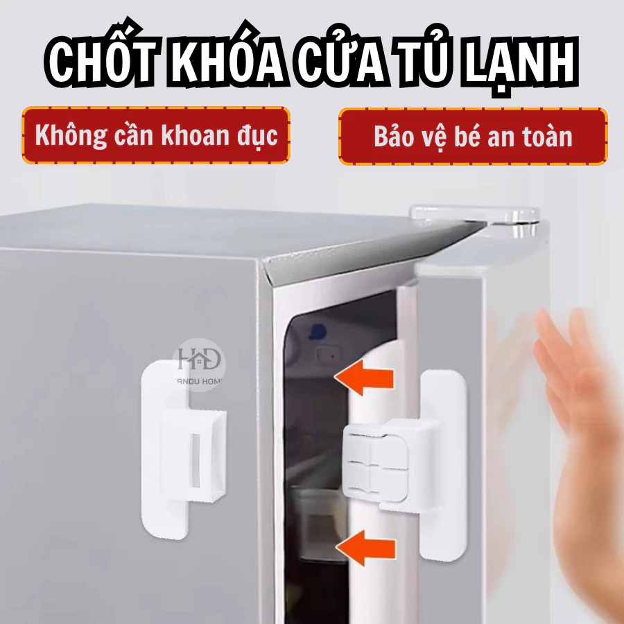Chốt Khóa Tủ Lạnh Chống Rò Điện, Chốt Gài Ngăn Kéo, Tủ Quần Áo Tránh Kẹp Tay Giữ An Toàn Cho Bé - Khóa Cài Đa Năng