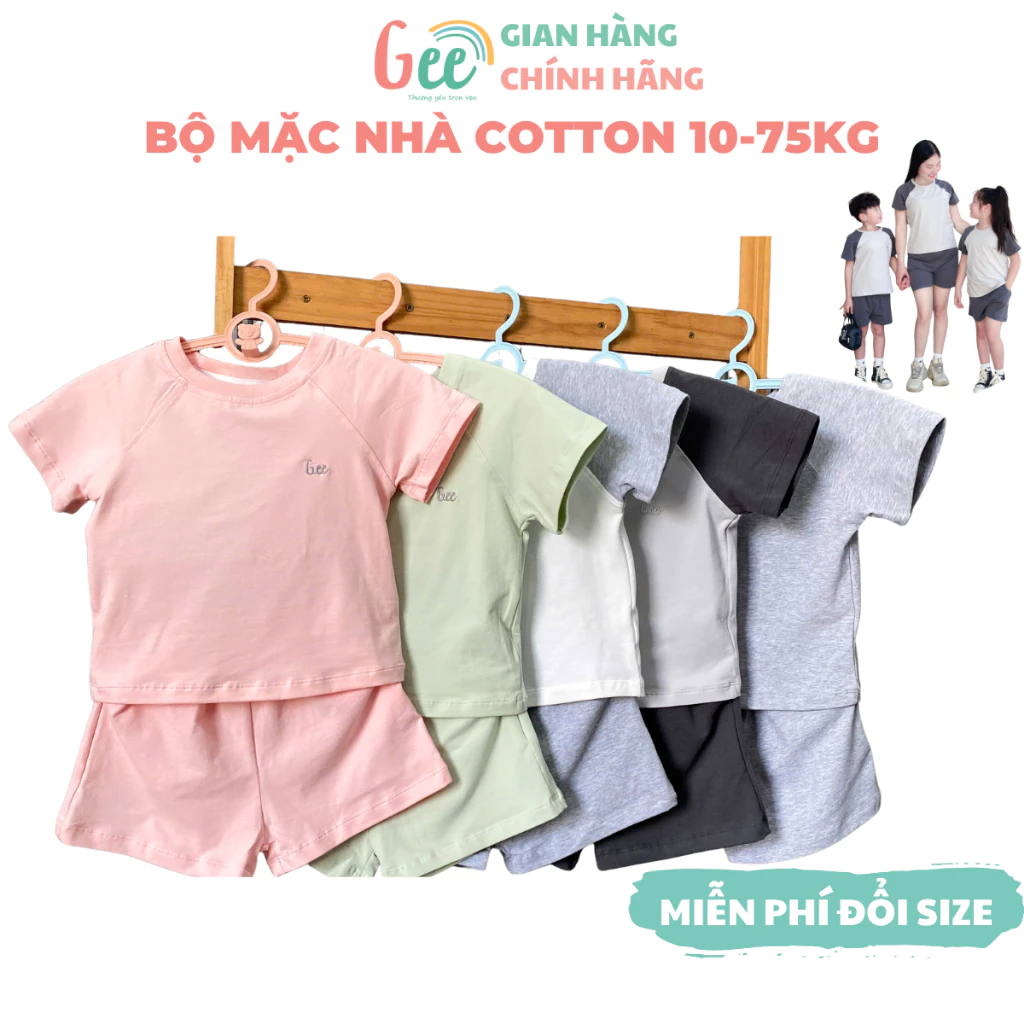 Set quần áo mặc nhà cotton, modal Gee cho bé gái, bé trai, đồ bộ nam nữ size 10-75kg, vải mềm mát, thấm hút, chống nhăn