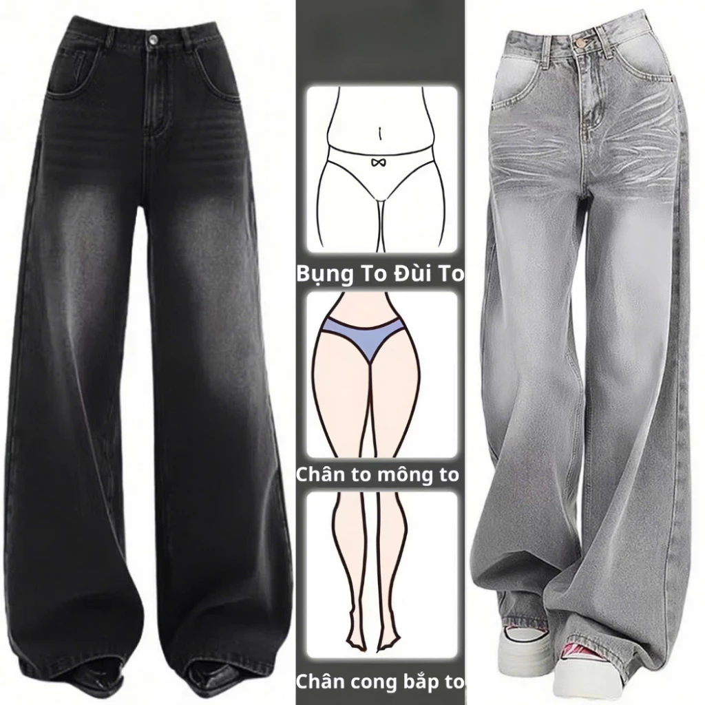 Quần Jean Nữ Ống Suông Rộng Wash RETRO Chất Vải Dày Dặn Màu Đen Trầm GRIND SMOKE V.1 Ulzzang Hàn Quốc 2023