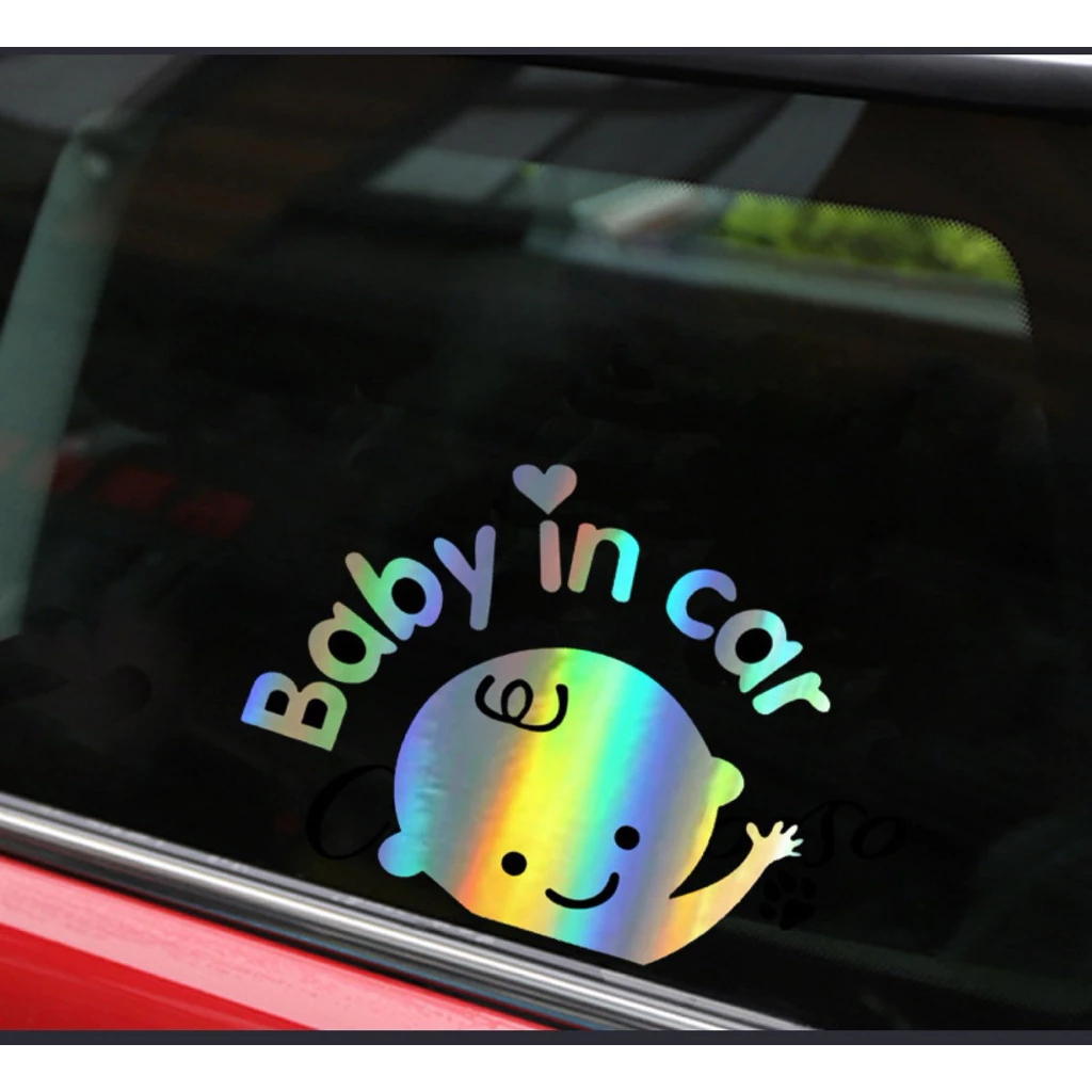 Tem dán ô tô Baby in Car phản quang – Đề can kính cảnh báo an toàn trẻ em, chất liệu Vinyl cao cấp 14x17cm