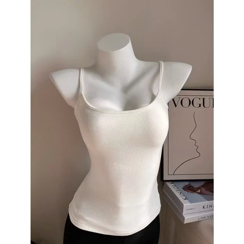 Áo 2 Dây Ba Lỗ Cổ Vuông Chất Thun Tăm Trơn Có Mút Ngực Ôm Body Nữ