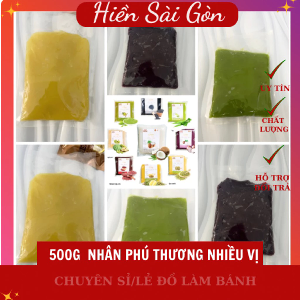 500g nhân trung thu ngọt các vị đậu đỏ, đậu xanh, khoai môn, trà xanh,…
