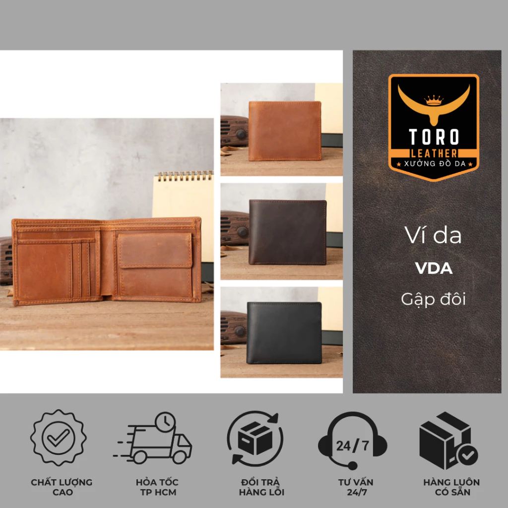 Ví da【Bảo hành 5 năm】Ví da nam chất liệu bò thật 100% - mã VDA